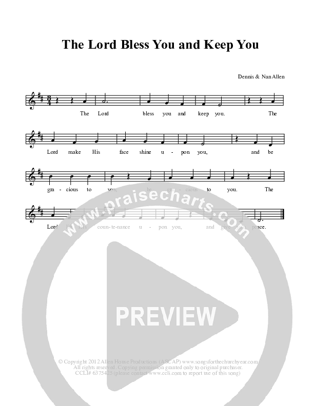 The Lord Bless You And Keep You Lead & Piano (Dennis Allen / Nan Allen)
