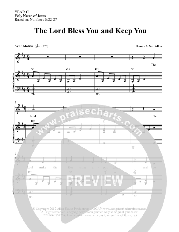 The Lord Bless You And Keep You Piano/Vocal (Dennis Allen / Nan Allen)
