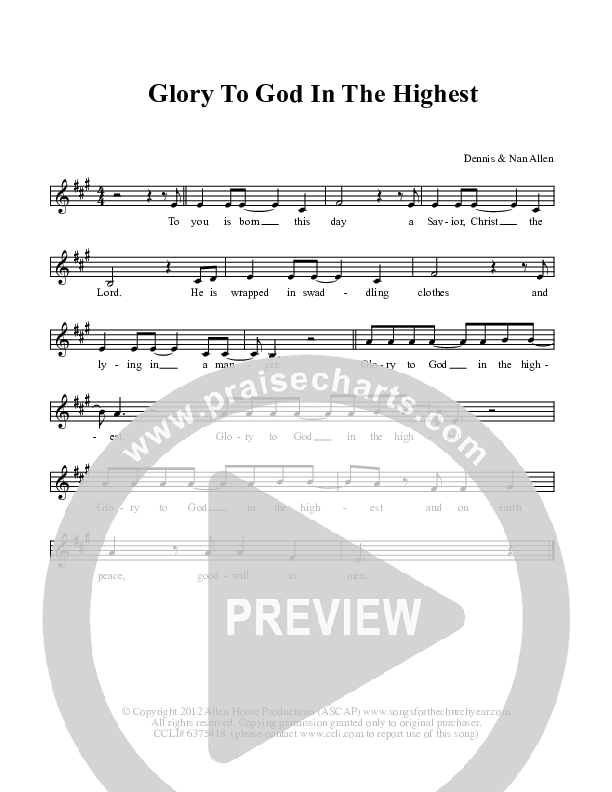 Glory To God In The Highest Lead Sheet (Dennis Allen / Nan Allen)