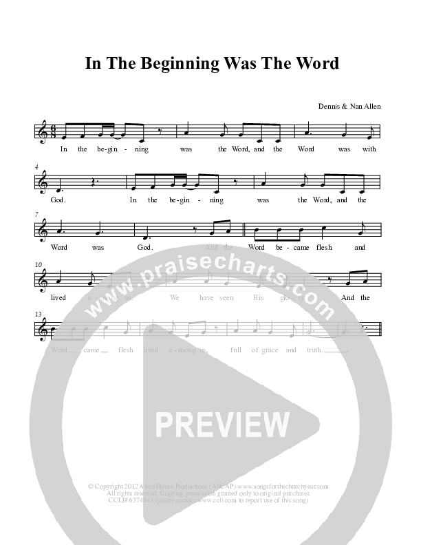 In The Beginning Was The Word Lead Sheet (Dennis Allen / Nan Allen)