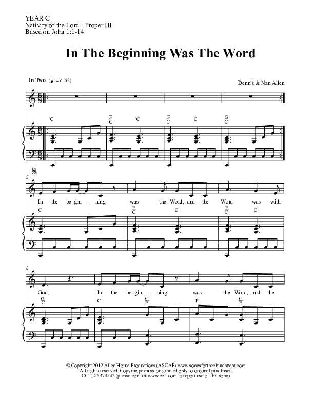 In The Beginning Was The Word Lead & Piano (Dennis Allen / Nan Allen)