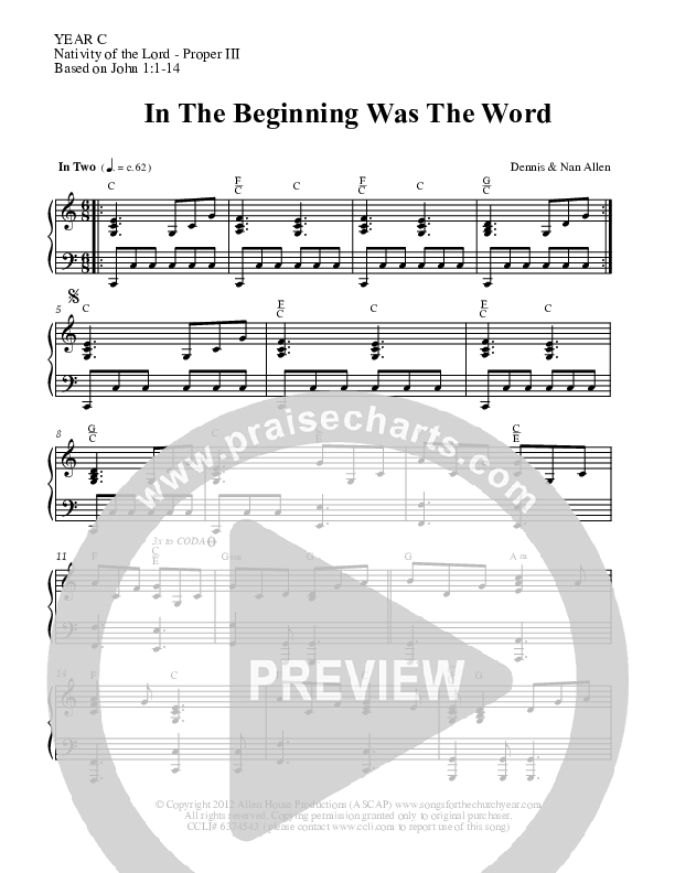 In The Beginning Was The Word Piano/Vocal (Dennis Allen / Nan Allen)