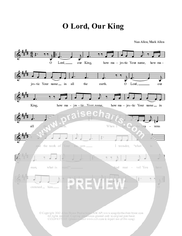 O Lord Our King Lead Sheet (Dennis Allen / Nan Allen)