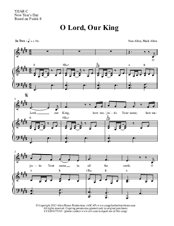 O Lord Our King Piano/Vocal (Dennis Allen / Nan Allen)