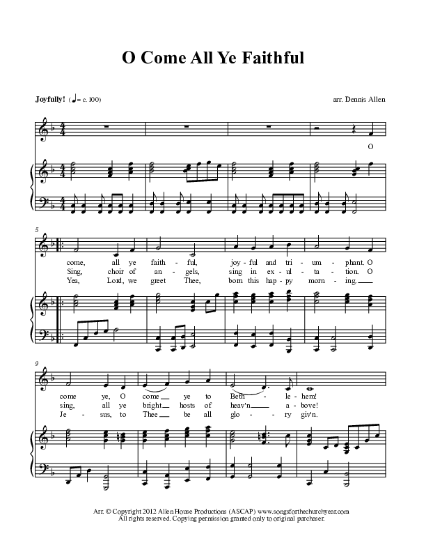 O Come All Ye Faithful Piano/Vocal (Dennis Allen / Nan Allen)