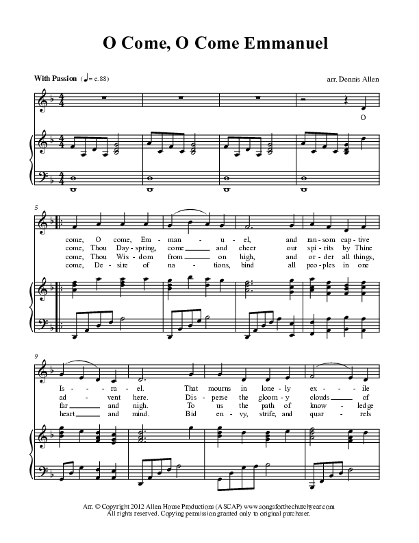 O Come O Come Emmanuel Piano/Vocal (Dennis Allen / Nan Allen)