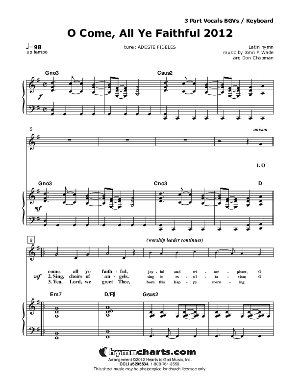 O Come All Ye Faithful Choir Sheet (Don Chapman)