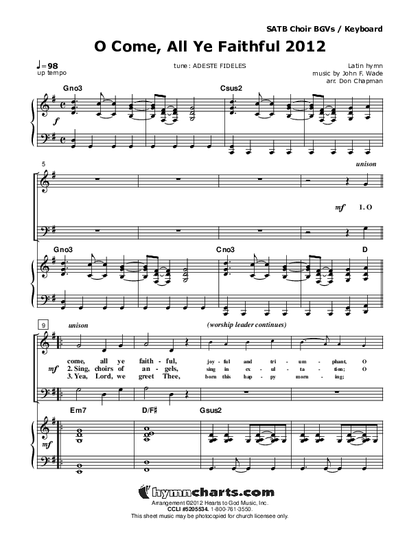 O Come All Ye Faithful Choir Vocals (SATB) (Don Chapman)