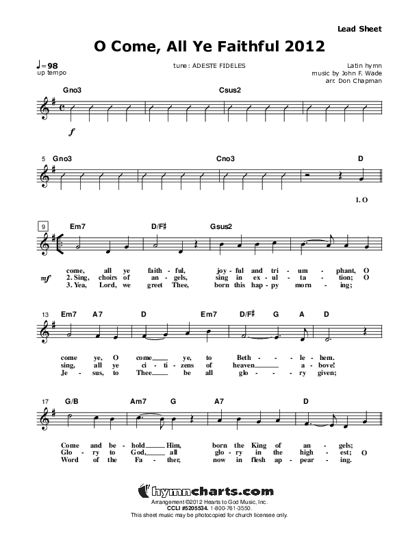 O Come All Ye Faithful Lead Sheet (Don Chapman)