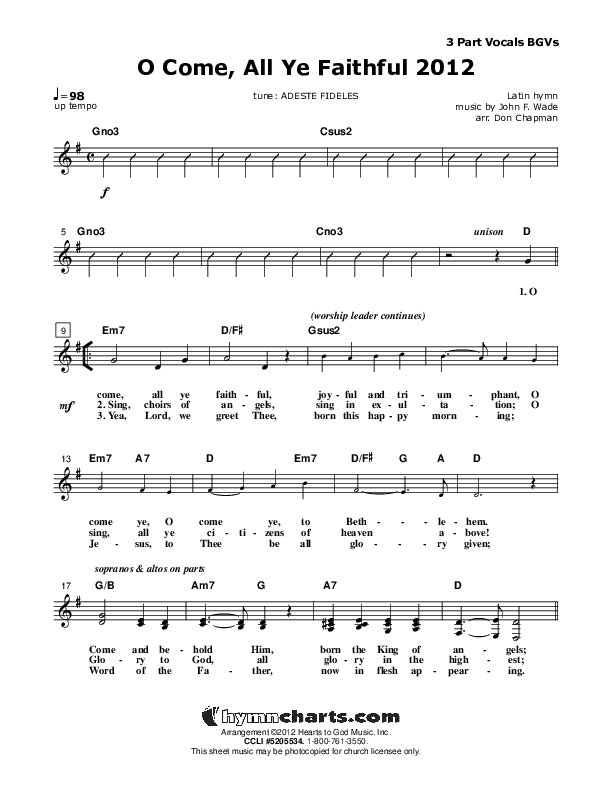 O Come All Ye Faithful Lead Sheet (SAT) (Don Chapman)