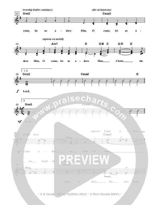 O Come All Ye Faithful Lead Sheet (SAT) (Don Chapman)