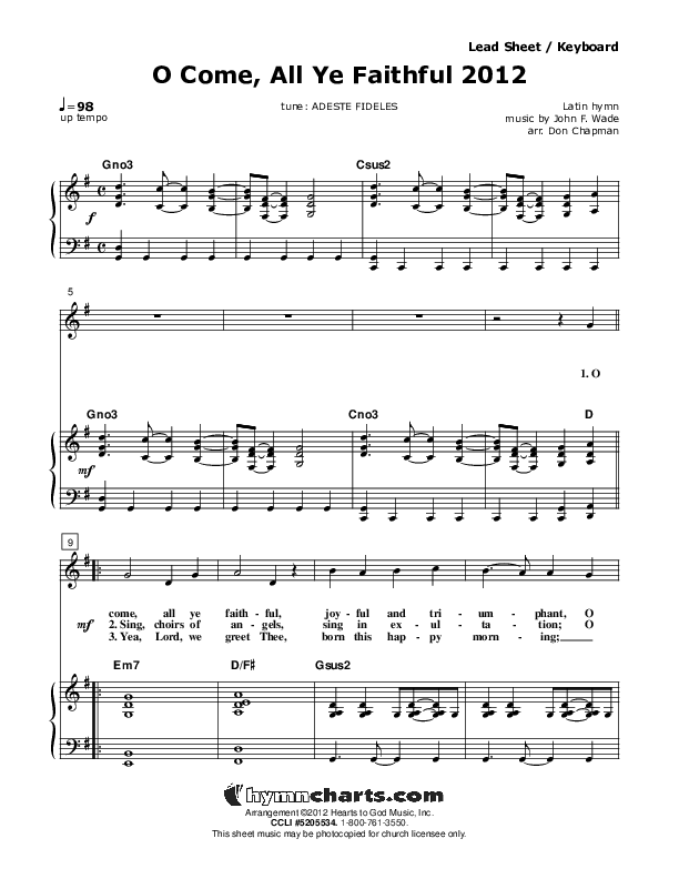 O Come All Ye Faithful Piano/Vocal (Don Chapman)