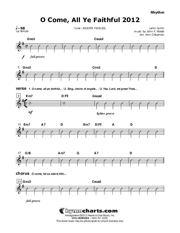 O Come All Ye Faithful Rhythm Chart (Don Chapman)