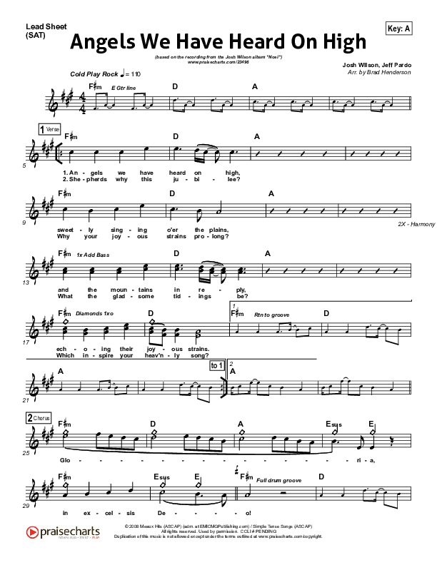 Angels We Have Heard On High Lead (SAT) (Josh Wilson)