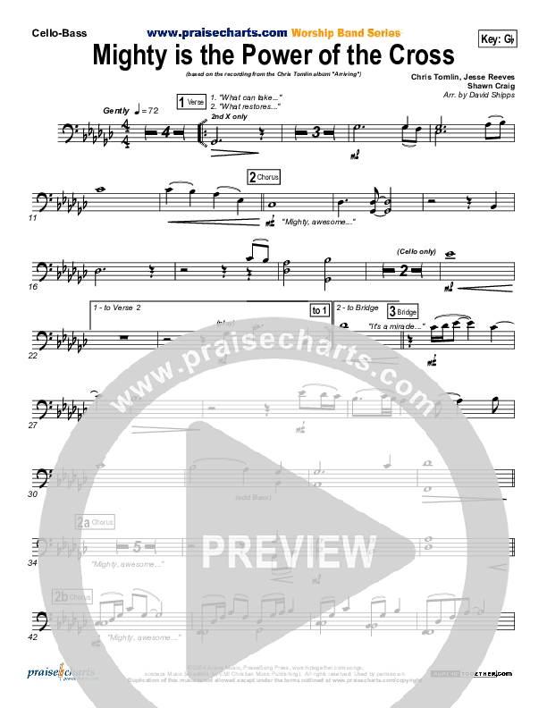 Mighty Is The Power Of The Cross Cello/Bass (Chris Tomlin)