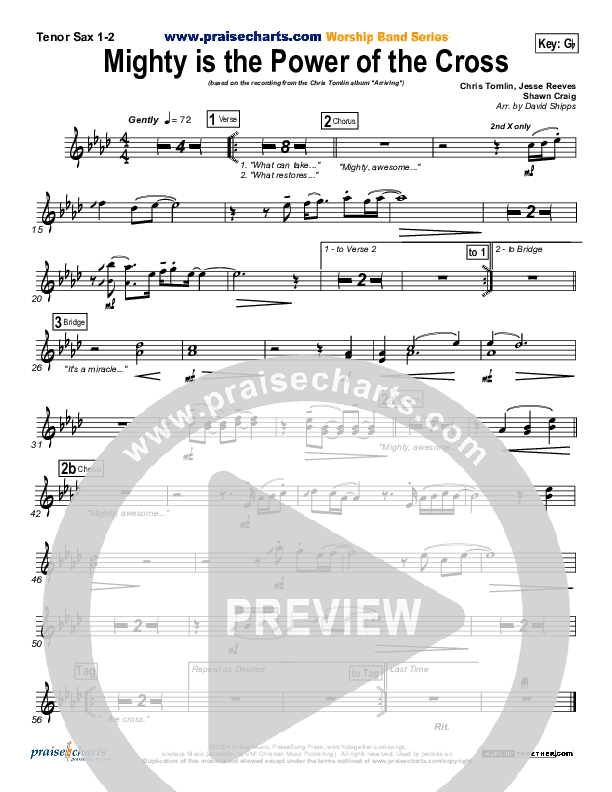 Mighty Is The Power Of The Cross Tenor Sax 1/2 (Chris Tomlin)