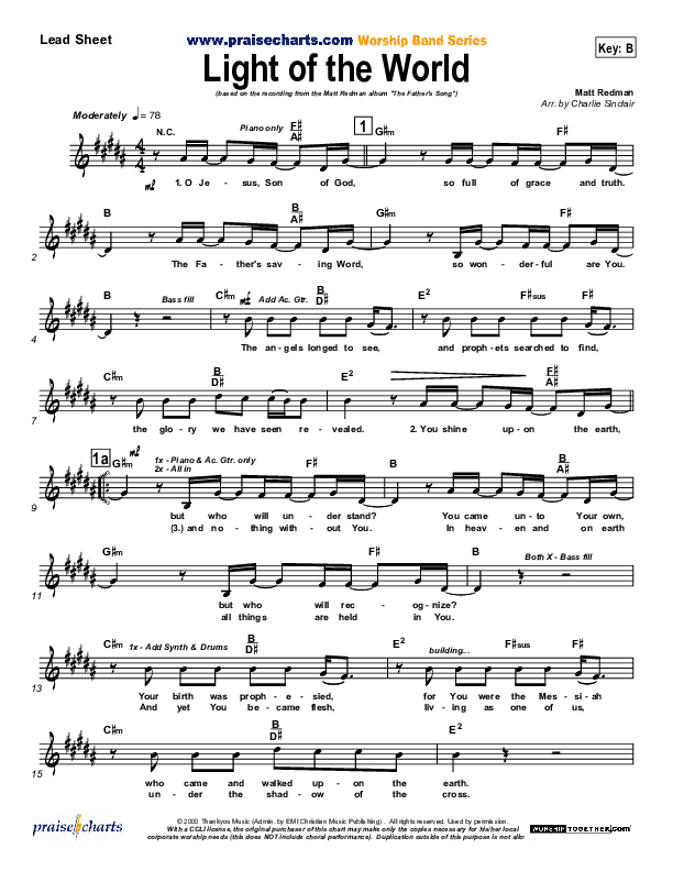 Light Of The World Lead Sheet (Matt Redman)