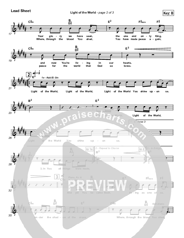 Light Of The World Lead Sheet (SAT) (Matt Redman)
