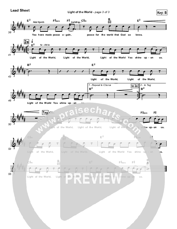 Light Of The World Lead Sheet (SAT) (Matt Redman)