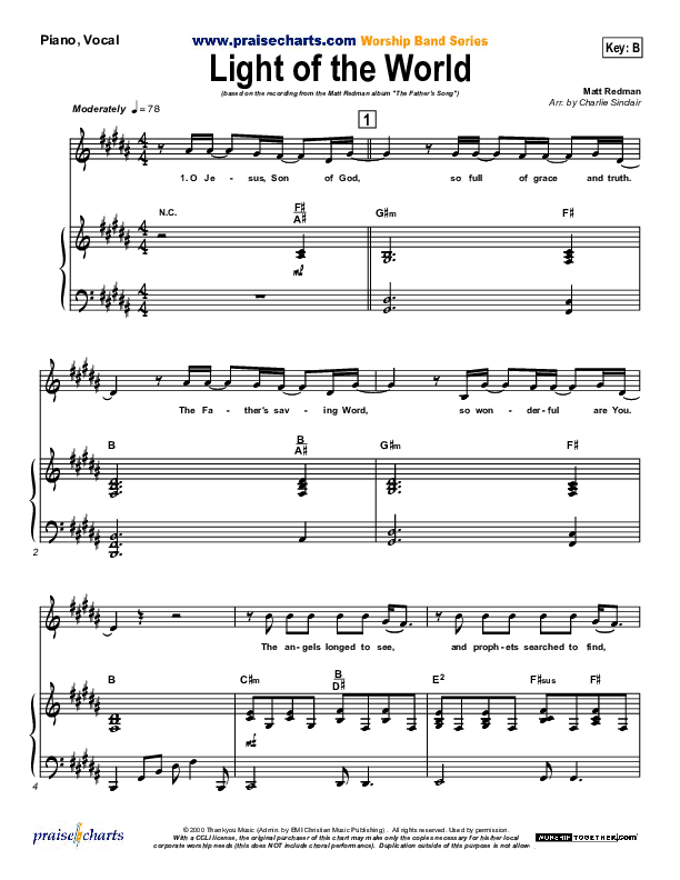 Light Of The World Piano/Vocal (Matt Redman)