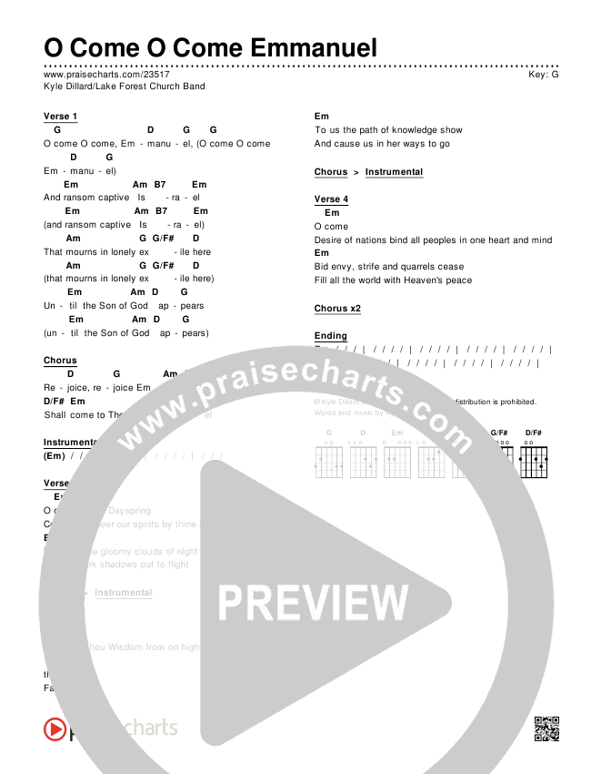 O Come O Come Emmanuel Chords & Lyrics (Kyle Dillard / Lake Forest Church Band)