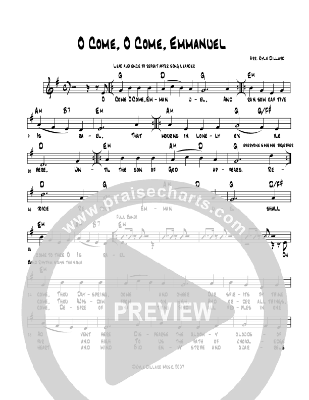 O Come O Come Emmanuel Lead Sheet (Kyle Dillard / Lake Forest Church Band)