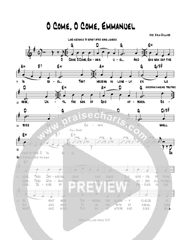 O Come O Come Emmanuel Lead Sheet (Kyle Dillard / Lake Forest Church Band)