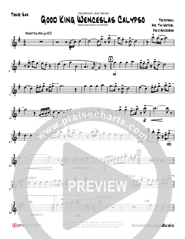 Good King Wenceslas Calypso (Instrumental) Tenor Sax 2 (Brad Henderson)