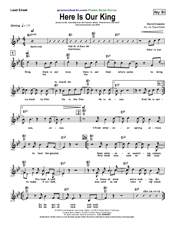 Here Is Our King Lead Sheet (David Crowder / Passion)