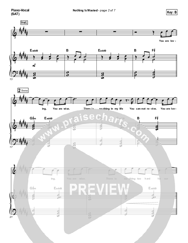 Nothing Is Wasted Piano/Vocal (SAT) (Elevation Worship)