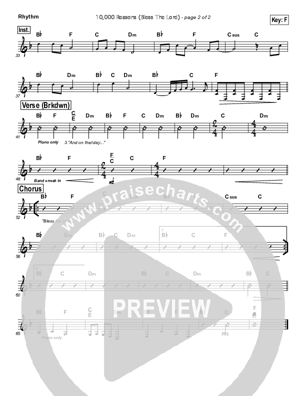 10,000 Reasons (Bless The Lord) (Instrumental) Rhythm Chart (Keith Everette Smith)