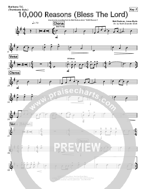 10,000 Reasons (Bless The Lord) (Instrumental) Trombone (Keith Everette Smith)