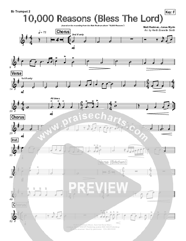 10,000 Reasons (Bless The Lord) (Instrumental) Trumpet 2 (Keith Everette Smith)