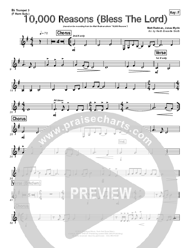 10,000 Reasons (Bless The Lord) (Instrumental) Trumpet 3 (Keith Everette Smith)