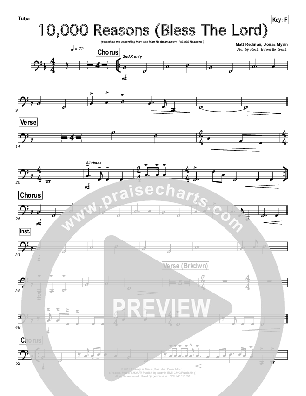 10,000 Reasons (Bless The Lord) (Instrumental) Tuba (Keith Everette Smith)