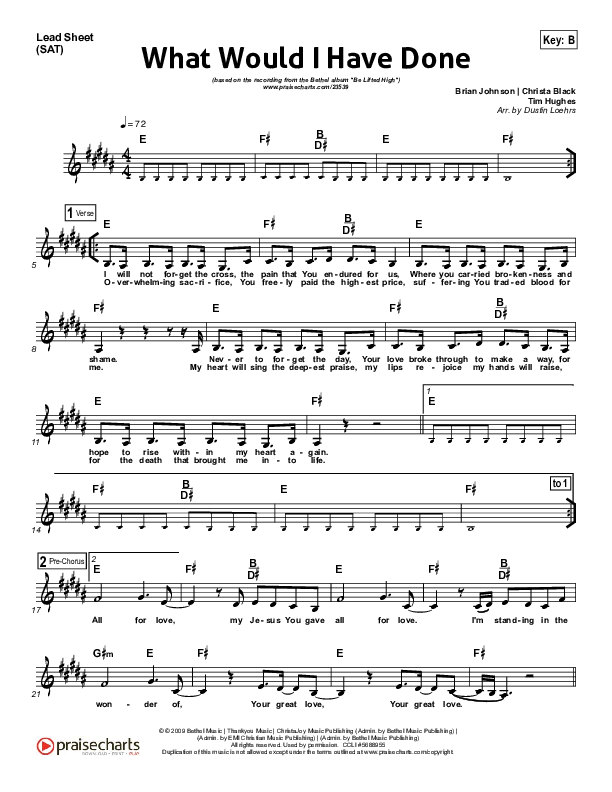 What Would I Have Done Lead Sheet (Bethel Music)