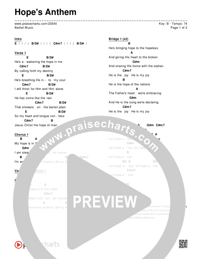 Hope's Anthem Chords & Lyrics (Bethel Music)