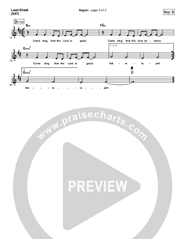 Angels Lead Sheet (Bethel Music)