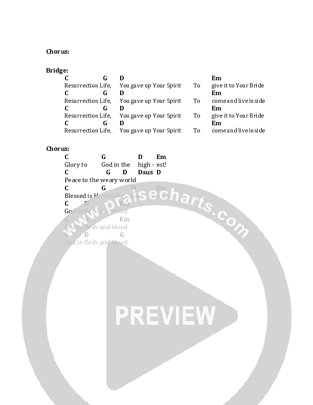 God In Flesh And Blood Chord Chart (Travis Ryan)