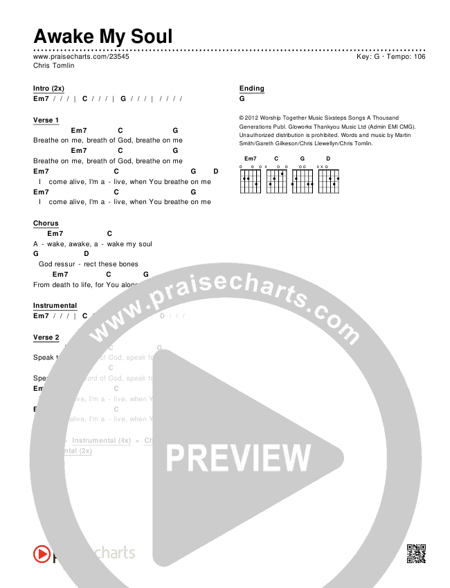 Awake My Soul Chords & Lyrics (Chris Tomlin)
