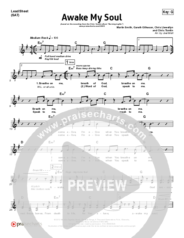 Awake My Soul Lead Sheet (SAT) (Chris Tomlin)