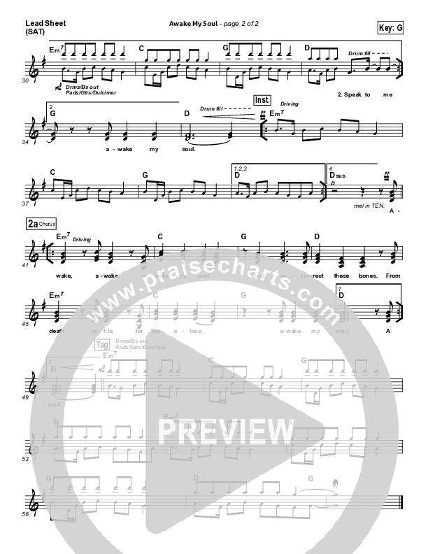 Awake My Soul Lead Sheet (SAT) (Chris Tomlin)