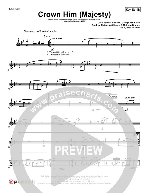 Crown Him (Majesty) Alto Sax (Chris Tomlin)