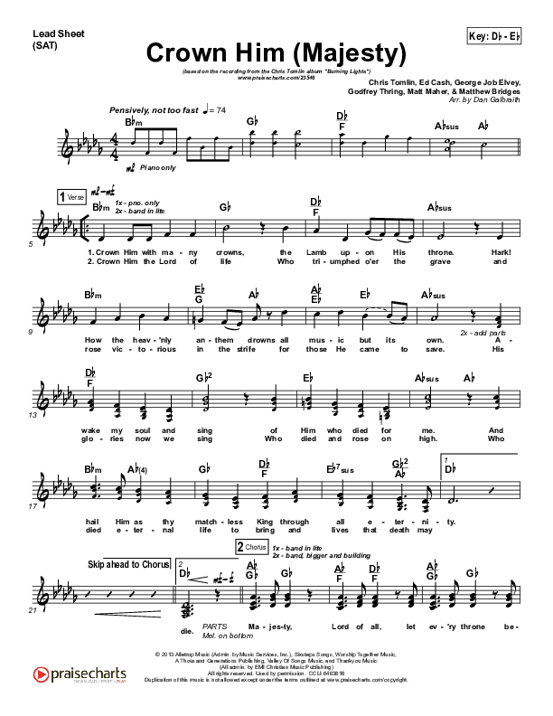 Crown Him (Majesty) Lead Sheet (SAT) (Chris Tomlin)