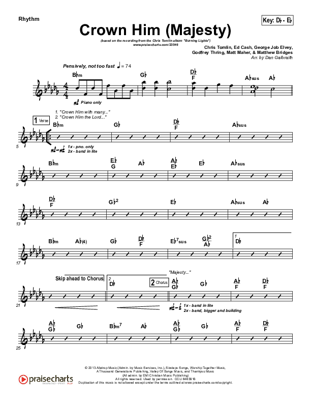 Crown Him (Majesty) Rhythm Chart (Chris Tomlin)