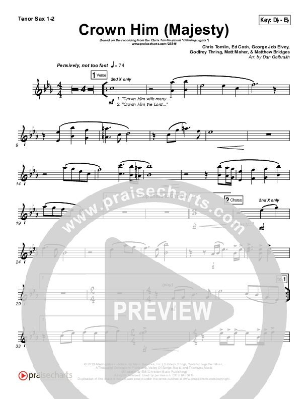 Crown Him (Majesty) Tenor Sax 1/2 (Chris Tomlin)