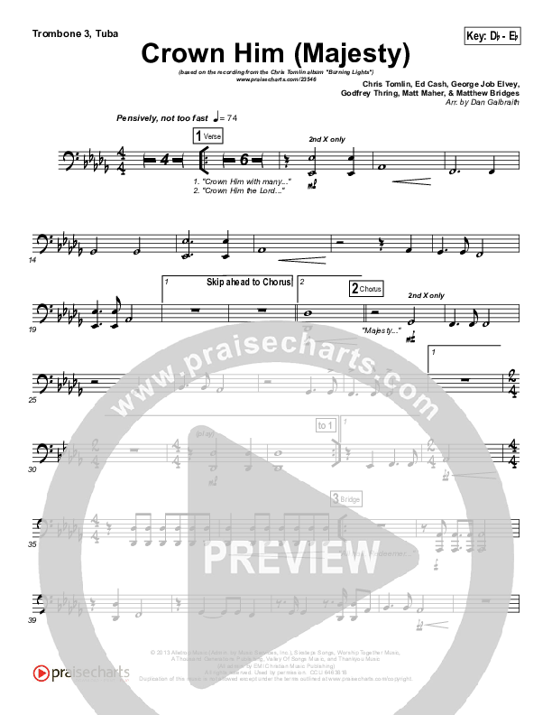 Crown Him (Majesty) Trombone 3/Tuba (Chris Tomlin)