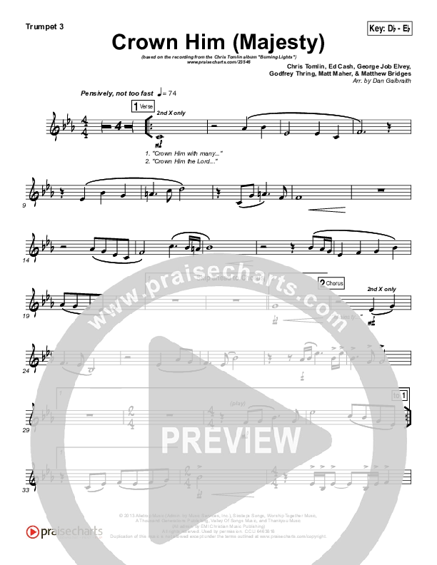 Crown Him (Majesty) Trumpet 3 (Chris Tomlin)