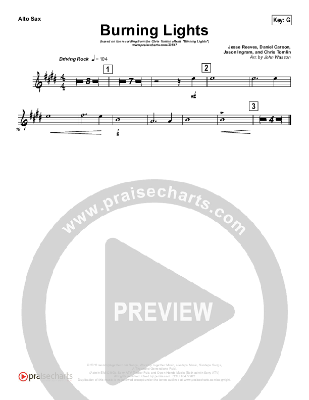 Burning Lights (Instrumental) Alto Sax (Chris Tomlin)