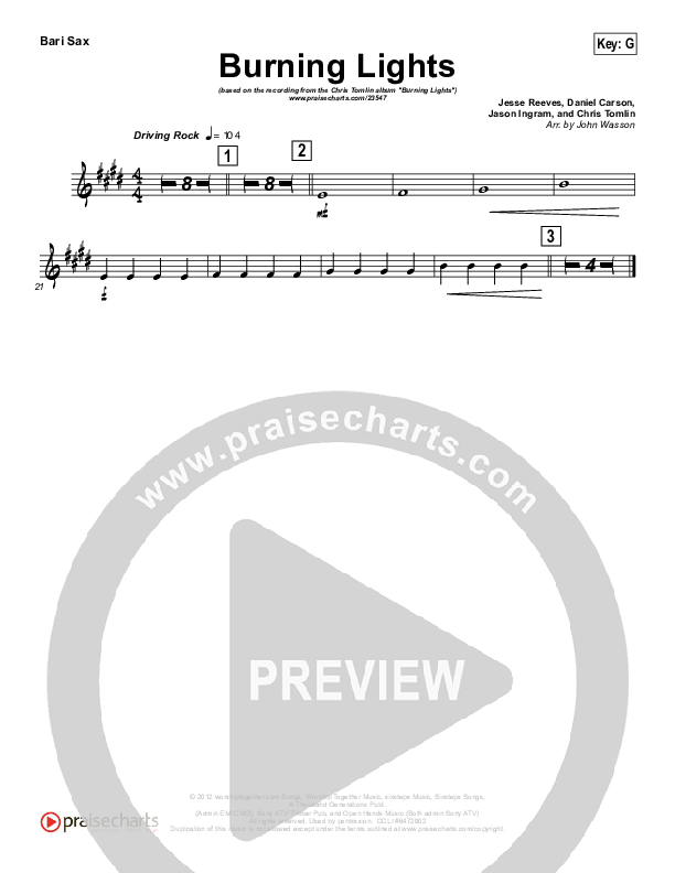 Burning Lights (Instrumental) Bari Sax (Chris Tomlin)